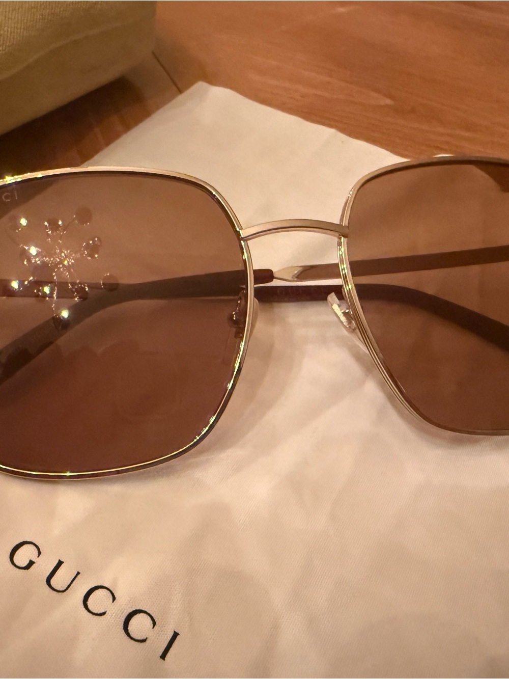 Gucci Gold Metal Frame Sunglasses with Brown Lenses